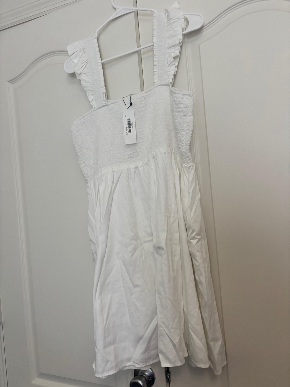 Classic White Ruffled Strap Midi Dress - Picture 3 of 5